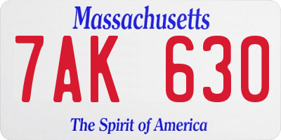 MA license plate 7AK630