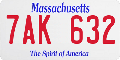 MA license plate 7AK632