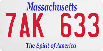 MA license plate 7AK633