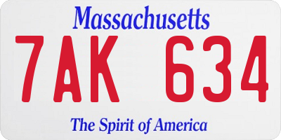 MA license plate 7AK634