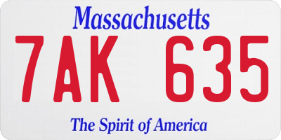 MA license plate 7AK635