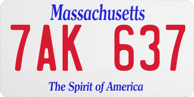 MA license plate 7AK637