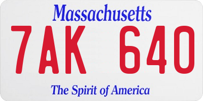 MA license plate 7AK640