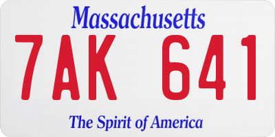 MA license plate 7AK641
