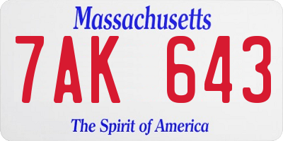 MA license plate 7AK643