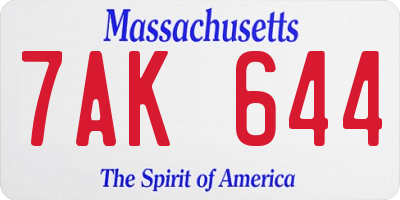MA license plate 7AK644