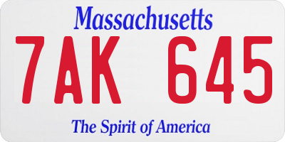 MA license plate 7AK645
