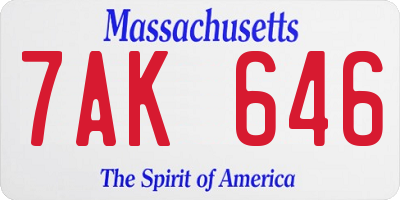 MA license plate 7AK646