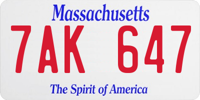 MA license plate 7AK647
