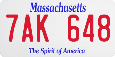 MA license plate 7AK648