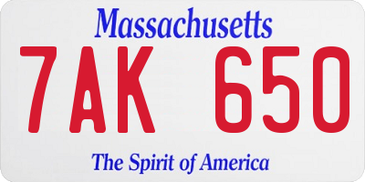 MA license plate 7AK650