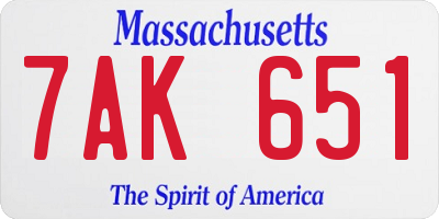 MA license plate 7AK651