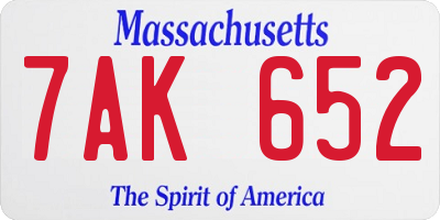 MA license plate 7AK652