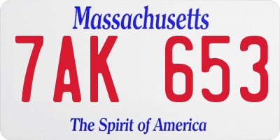 MA license plate 7AK653