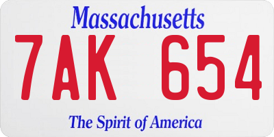 MA license plate 7AK654