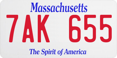 MA license plate 7AK655