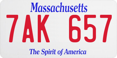 MA license plate 7AK657