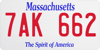 MA license plate 7AK662