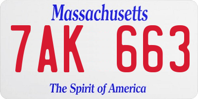 MA license plate 7AK663