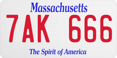 MA license plate 7AK666