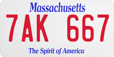 MA license plate 7AK667