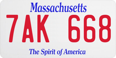 MA license plate 7AK668