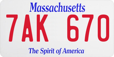 MA license plate 7AK670