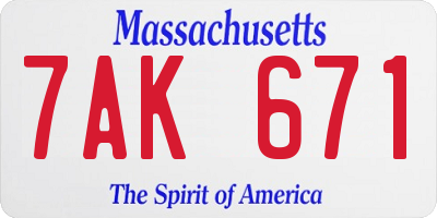 MA license plate 7AK671