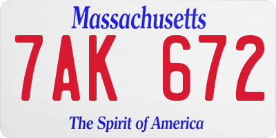 MA license plate 7AK672