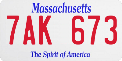 MA license plate 7AK673