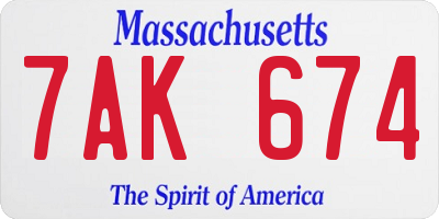 MA license plate 7AK674
