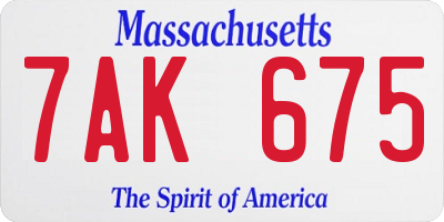 MA license plate 7AK675