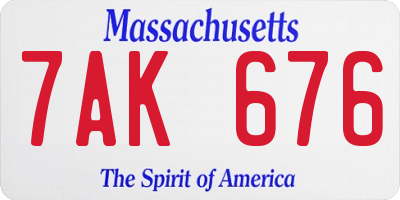 MA license plate 7AK676