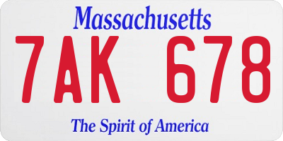 MA license plate 7AK678