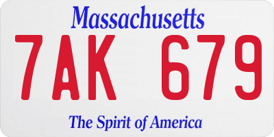 MA license plate 7AK679