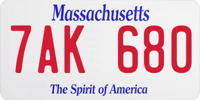 MA license plate 7AK680