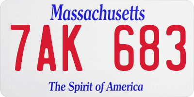 MA license plate 7AK683