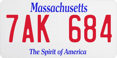 MA license plate 7AK684