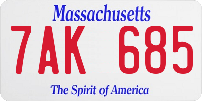 MA license plate 7AK685