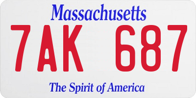 MA license plate 7AK687