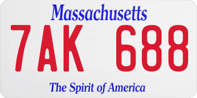 MA license plate 7AK688
