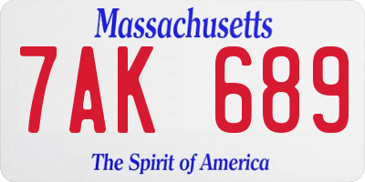 MA license plate 7AK689