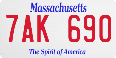 MA license plate 7AK690