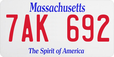 MA license plate 7AK692