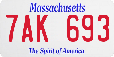 MA license plate 7AK693