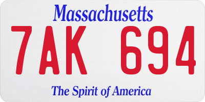 MA license plate 7AK694