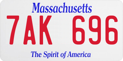 MA license plate 7AK696