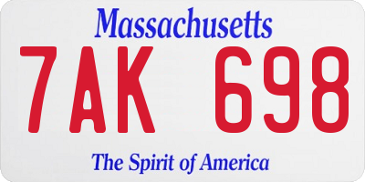 MA license plate 7AK698