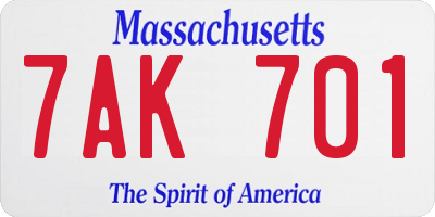 MA license plate 7AK701