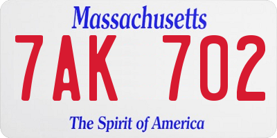 MA license plate 7AK702